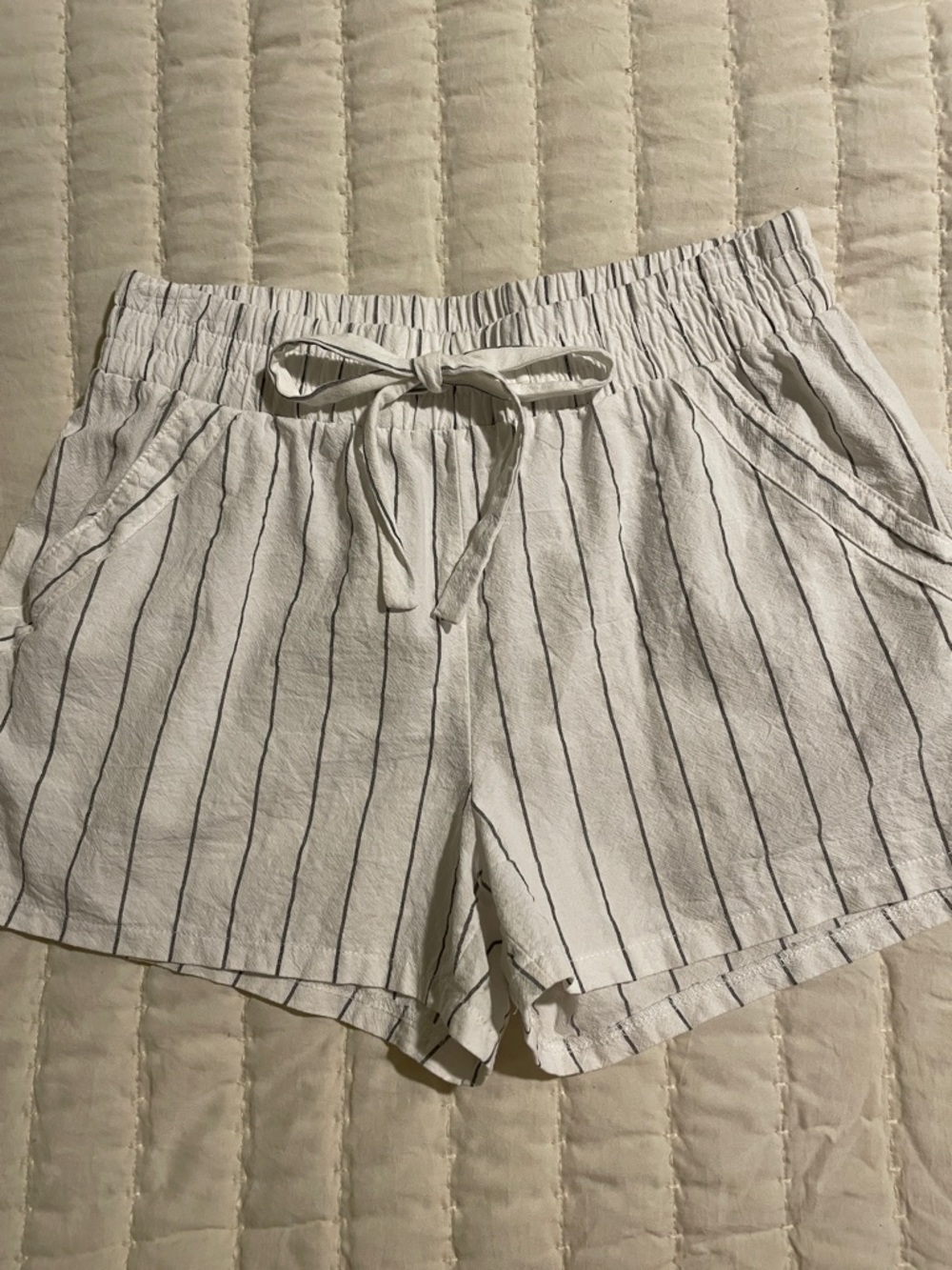 Sienna Sky White Shorts with Thin Gray stripes